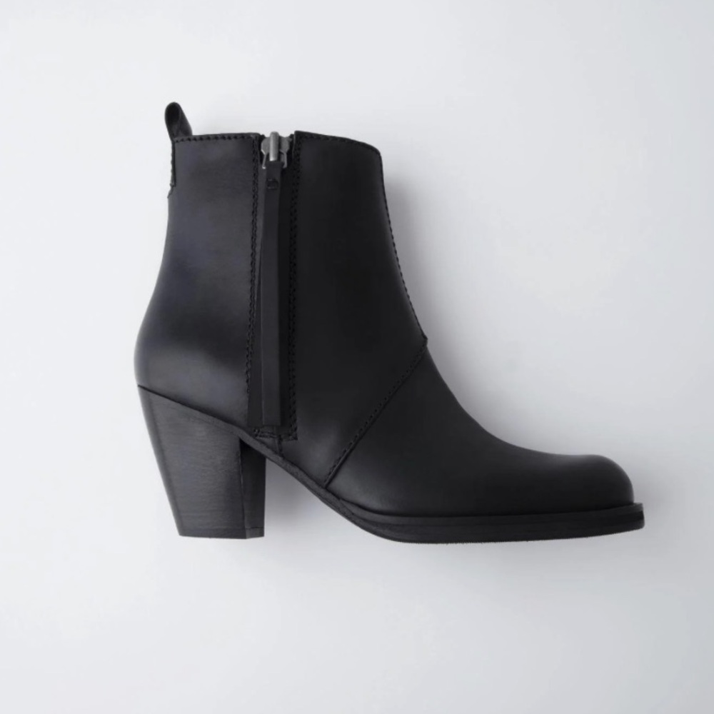 Acne Black Leather Heeled Ankle Boots